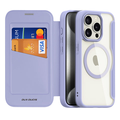 iPhone 15 Pro Wallet Case Supports Wireless Charging - Purple