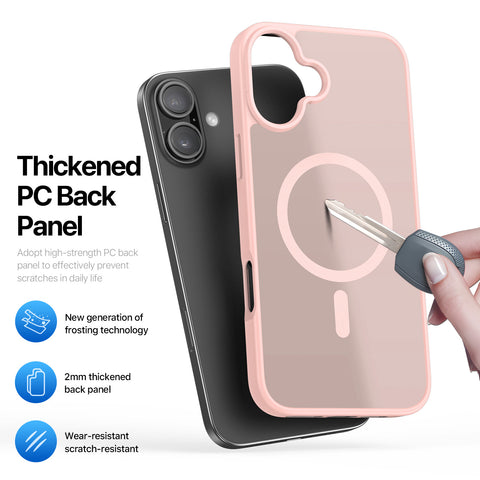 Pink iPhone 16 case with impact protection and camera safety