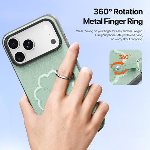 iPhone 17 Pro Max / 18 Pro Max Lucky Clover Case with Ring Holder & Wrist Strap