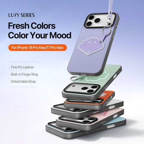 iPhone 18 Pro Max / 17 Pro Max Purple Seashell Case with Ring Holder & Wrist Strap