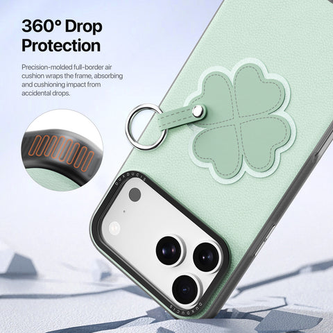 iPhone 18 Pro / 17 Pro Lucky Clover Case with Ring Holder & Wrist Strap
