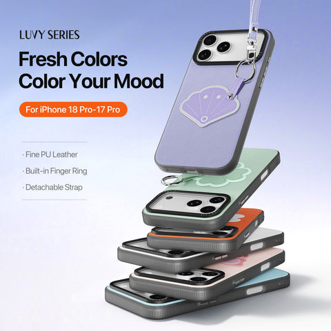 iPhone 18 Pro / 17 Pro Purple Seashell Case with Ring Holder & Wrist Strap