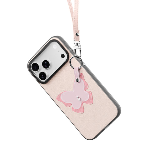 iPhone 18 Pro / 17 Pro Pink Butterfly Case with Ring Holder & Wrist Strap