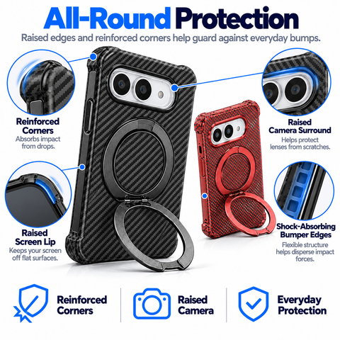 iPhone Duo Carbon Fibre Texture Case with Built-in Ring Kickstand - Smooth Texture