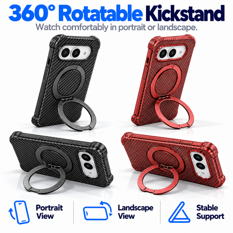iPhone Duo Carbon Fibre Texture Case with Built-in Ring Kickstand - Smooth Texture