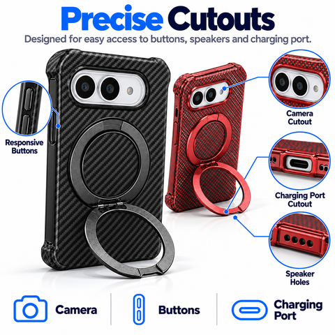 iPhone Duo Carbon Fibre Texture Case with Built-in Ring Kickstand - Smooth Texture