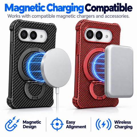 iPhone Duo Carbon Fibre Texture Case with Built-in Ring Kickstand - Smooth Texture