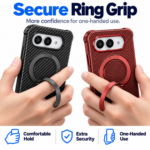 iPhone Duo Carbon Fibre Texture Case with Built-in Ring Kickstand - Smooth Texture
