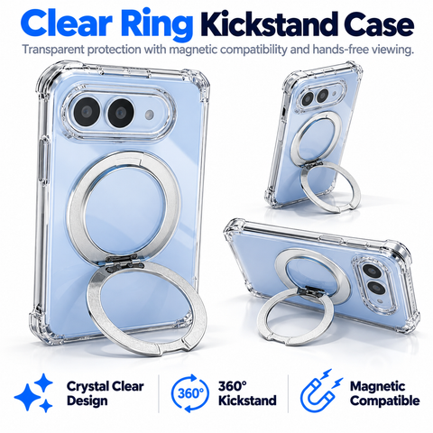 iPhone Duo Clear Case with Built-in Ring Kickstand - Wireless Charging Supported