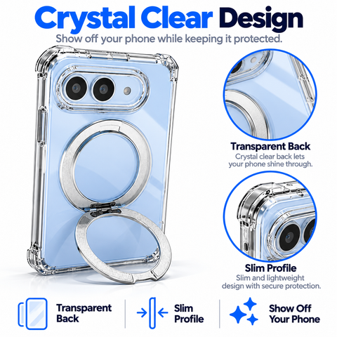 iPhone Duo Clear Case with Built-in Ring Kickstand - Wireless Charging Supported