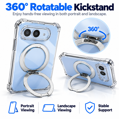 iPhone Duo Clear Case with Built-in Ring Kickstand - Wireless Charging Supported