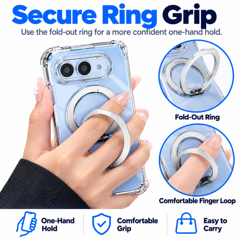 iPhone Duo Clear Case with Built-in Ring Kickstand - Wireless Charging Supported