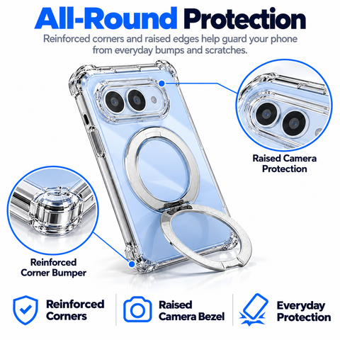 iPhone Duo Clear Case with Built-in Ring Kickstand - Wireless Charging Supported