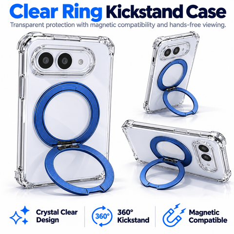 iPhone Duo Clear Case with Built-in Ring Kickstand - Wireless Charging Supported