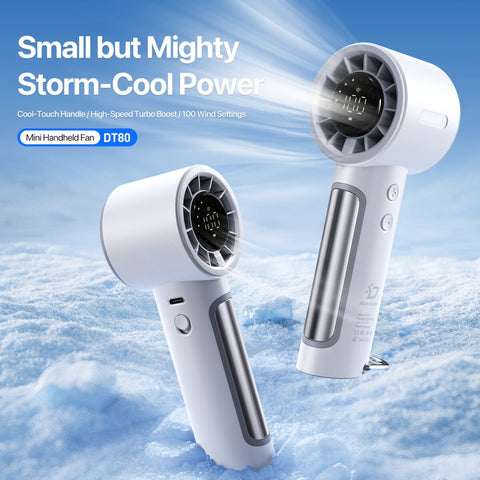 Mini Handheld Fan, 5-Speed Adjustable Airflow, USB-C Charging and Battery Level Display