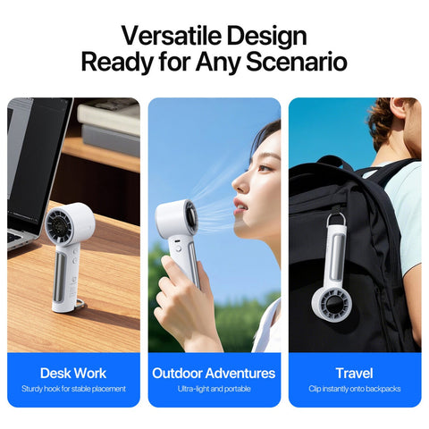 Mini Handheld Fan, 5-Speed Adjustable Airflow, USB-C Charging and Battery Level Display
