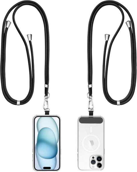 Black Premium Phone Lanyard with Packaging – Adjustable 80cm, Zinc Alloy Clip