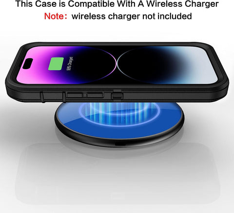 3-Layer Shockproof Rugged Phone Case for iPhone 15 Pro Max - wireless charger compatible