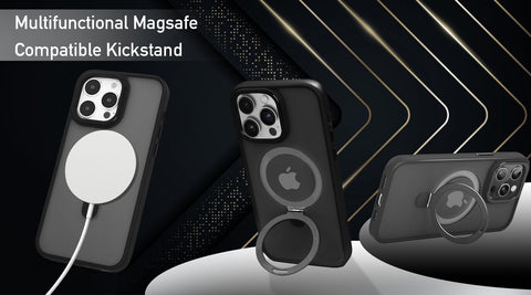 Magnetic phone case for iPhone 15 with wireless charging support.