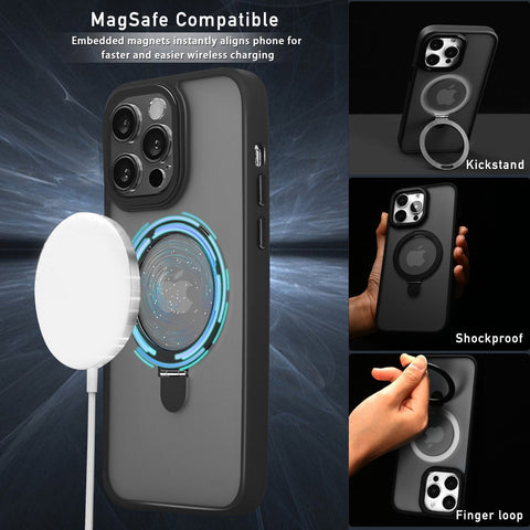 iPhone 15 case featuring MagSafe compatibility and foldable kickstand.