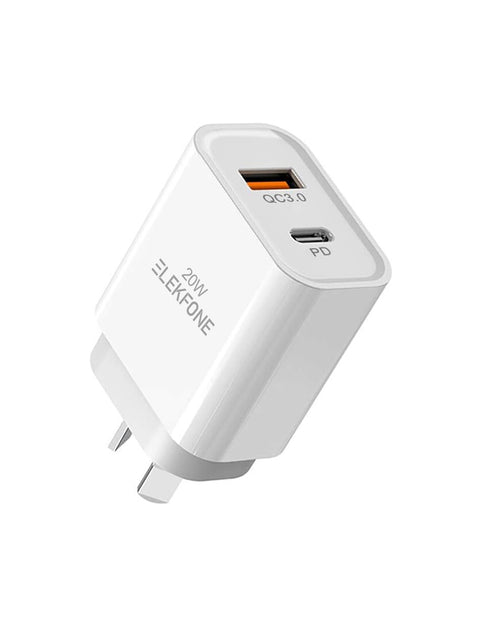 ELEKFONE Fast Wall Charger 20W Dual Port USB-A and Type-C - C1