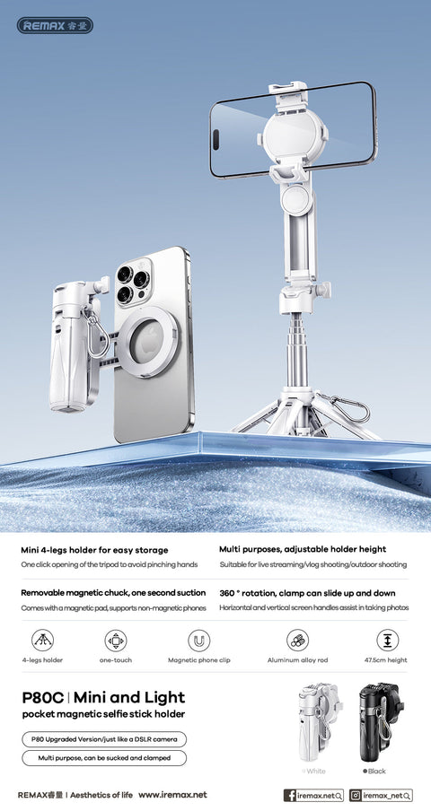 Magnetic Selfie Tripod with Detachable Remote – Mini Phone Stand
