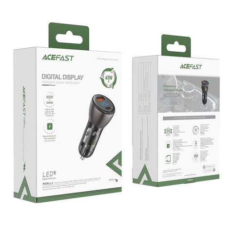 ACEFAST Fast Car Charger 63W (USB-A+USB-C) with Voltage Display - B6 - Easy Gadgets