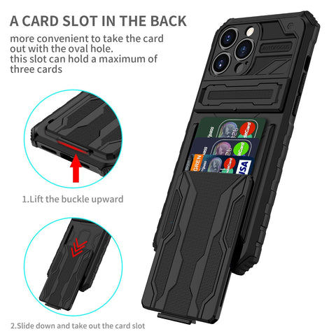 Apple iPhone 14 Cases Military-Grade Drop Proof PC+Soft TPU Protective Cover with Hidden Card Slot Bracket Protective Cover for iPhone - Easy Gadgets