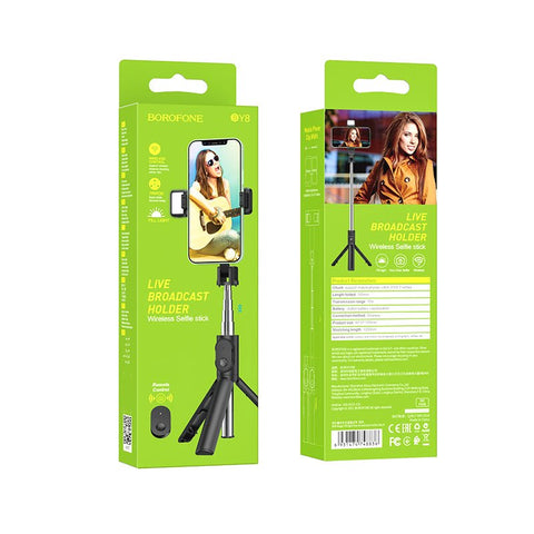 BOROFONE BY8 Selfie Sticker Livestreaming Phone Holder with Remote, Tripod and Fill Light - Easy Gadgets