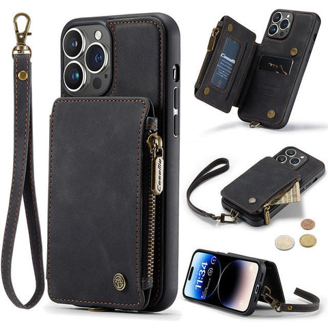 CaseMe iPhone 11 Leather Zipper Wallet Case with Wrist Strap and RFID Blocking Card Slots - Easy Gadgets