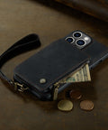 CaseMe iPhone 14 Leather Zipper Wallet Case with Wrist Strap and RFID Blocking Card Slots - Easy Gadgets
