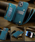 CaseMe iPhone 14 Leather Zipper Wallet Case with Wrist Strap and RFID Blocking Card Slots - Easy Gadgets