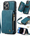 CaseMe iPhone 14 Leather Zipper Wallet Case with Wrist Strap and RFID Blocking Card Slots - Easy Gadgets