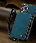 CaseMe iPhone 14 Leather Zipper Wallet Case with Wrist Strap and RFID Blocking Card Slots - Easy Gadgets