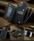 CaseMe iPhone 14 Leather Zipper Wallet Case with Wrist Strap and RFID Blocking Card Slots - Easy Gadgets