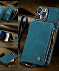 CaseMe iPhone 14 Leather Zipper Wallet Case with Wrist Strap and RFID Blocking Card Slots - Easy Gadgets