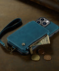 CaseMe iPhone 14 Leather Zipper Wallet Case with Wrist Strap and RFID Blocking Card Slots - Easy Gadgets