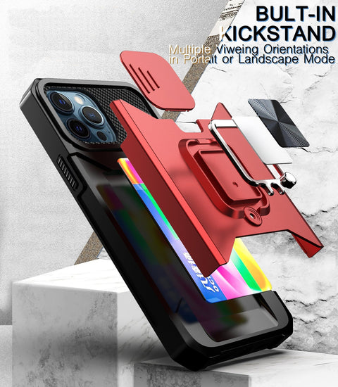 EASY GADGETS iPhone 14 Pro Max Rugged Phone Case with Cardholder and Kickstand - Easy Gadgets