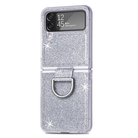 EASY GADGETS Samsung Galaxy Z Flip 4 Glitter Shiny PU Leather Wallet Case, Slim Thin Crystal Hard PC Shockproof Protective-Silver - Easy Gadgets