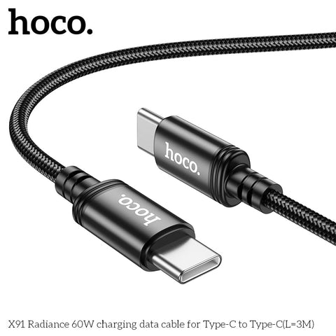HOCO Type-C to Type-C 60W 3 Metres Fast Charging Cable, Data Sync Cable X91 - Easy Gadgets