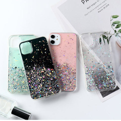 iPhone 11 glitter case with precise cutouts and slim design