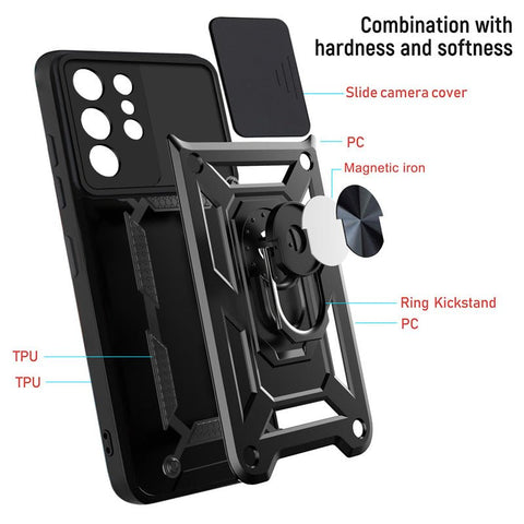 SAMSUNG Galaxy S21 FE Strong magnetic phone case with kickstand and lens cover - Easy Gadgets