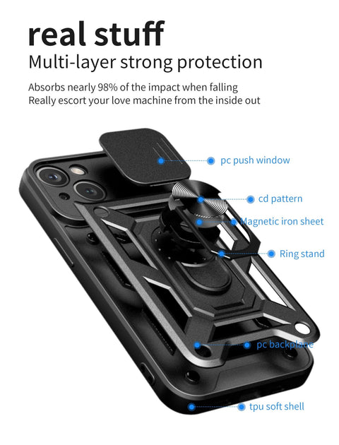 Strong magnetic phone case with kickstand and lens cover for iPhone 14 - Easy Gadgets